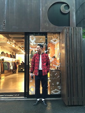「Carhartt WIP（カーハートダブリューアイピー）のアイテム（チノパンツ）」を使った、SUWMANさん（メンズ・178cm）の秋コーディネート