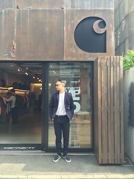 「アイテム（テーラードジャケット）」を使った、SUWMANさん（メンズ・178cm）の秋コーディネート