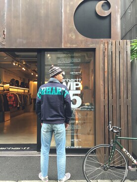「Carhartt WIP（カーハートダブリューアイピー）のアイテム（帽子）」を使った、SUWMANさん（メンズ・178cm）の秋コーディネート