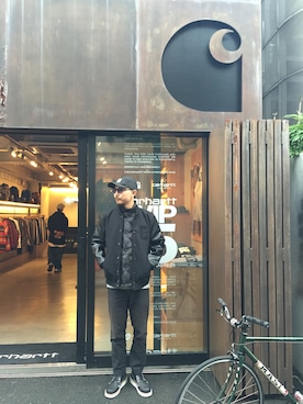 「Carhartt WIP（カーハートダブリューアイピー）のアイテム（帽子）」を使った、SUWMANさん（メンズ・178cm）の秋コーディネート