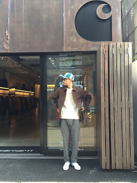 「Carhartt WIP（カーハートダブリューアイピー）のアイテム（帽子）」を使った、SUWMANさん（メンズ・178cm）の秋コーディネート