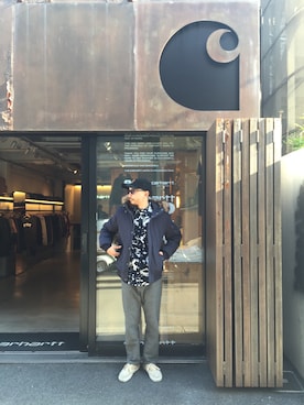 「Carhartt WIP（カーハートダブリューアイピー）のアイテム（帽子）」を使った、SUWMANさん（メンズ・178cm）の冬コーディネート