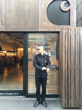「Carhartt WIP（カーハートダブリューアイピー）のアイテム（カバーオール）」を使った、SUWMANさん（メンズ・178cm）の冬コーディネート
