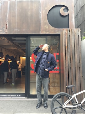 「Carhartt WIP（カーハートダブリューアイピー）のアイテム（カバーオール）」を使った、SUWMANさん（メンズ・178cm）の冬コーディネート