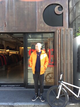 「Carhartt WIP（カーハートダブリューアイピー）のアイテム（スウェット）」を使った、SUWMANさん（メンズ・178cm）の冬コーディネート