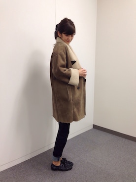 「レースアップシューズ」｜「アイテム（ムートンコート）」を使った、kinoさん（レディース・156cm）の冬コーディネート
