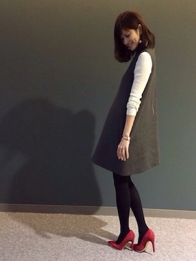 「アイテム（ドレス、グレー系）」を使った、kinoさん（レディース・156cm）の冬コーディネート