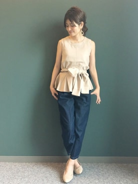 「アイテム（トップス、ベージュ系）」を使った、kinoさん（レディース・156cm）の夏コーディネート