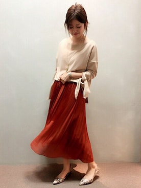 「アイテム（スカート、オレンジ系）」を使った、kinoさん（レディース・156cm）の夏コーディネート