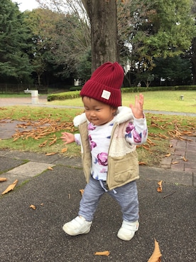 「公園コーデ」｜「アイテム（その他アウター）」を使った、Hanaさん（キッズ・70cm）の秋コーディネート