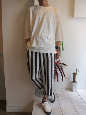 「THREE BLIND MICE（スリーブラインドマイス）のアイテム（パンツ）」を使った、UNREALREALCLOTHESさん（メンズ・180cm）の夏コーディネート