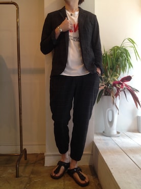 「soe（ソーイ）のアイテム（Tシャツ/カットソー）」を使った、UNREALREALCLOTHESさん（メンズ・180cm）の夏コーディネート