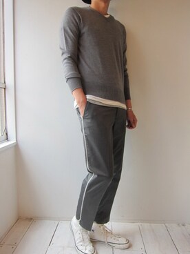 「soe（ソーイ）のアイテム（ニット/セーター）」を使った、UNREALREALCLOTHESさん（メンズ・182cm）の秋コーディネート