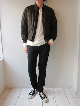 「THREE BLIND MICE（スリーブラインドマイス）のアイテム（トップス）」を使った、UNREALREALCLOTHESさん（メンズ・183cm）の秋コーディネート
