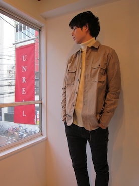 「THREE BLIND MICE（スリーブラインドマイス）のアイテム（トップス）」を使った、UNREALREALCLOTHESさん（メンズ・180cm）の秋コーディネート