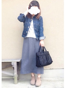 「ルームウェア」｜「アイテム（デニムジャケット）」を使った、tocoさん（レディース・153cm）の春コーディネート