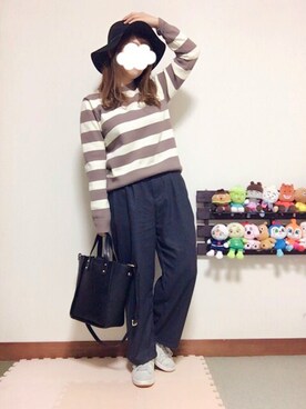 「GLOBAL WORK（グローバルワーク）のフェルトナカオレＨＡＴ/565115（ハット）」を使った、tocoさん（レディース・154cm）の冬コーディネート