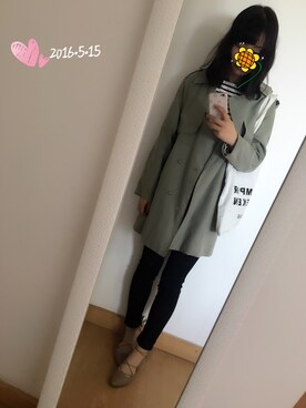 「アイテム（トレンチコート、グリーン系）」を使った、KIKIさん（レディース・168cm）の春コーディネート