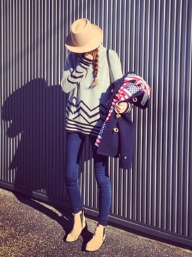 「インディゴデニム」｜「アイテム（ダッフルコート）」を使った、M closetさん（レディース・169cm）の冬コーディネート