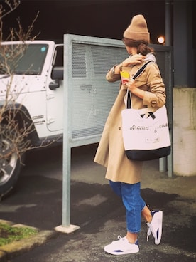 「エコバッグ」｜「アイテム（トレンチコート）」を使った、M closetさん（レディース・169cm）の春コーディネート