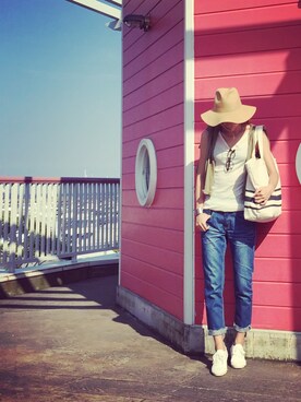 「madewell（メイドウェル）のアイテム（帽子）」を使った、M closetさん（レディース・169cm）の夏コーディネート