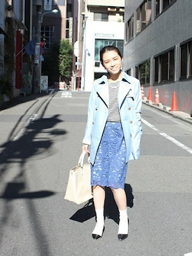 「サックスブルー」｜「アイテム（トレンチコート）」を使った、La TOTALITEさん（レディース・155cm）の冬コーディネート