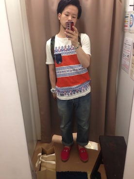 「Wrangler」｜「アイテム（その他シューズ）」を使った、小林 善登さん（メンズ・165cm）の夏コーディネート
