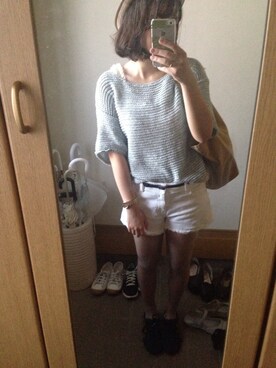 「ZARA（ザラ）のアイテム（デニムパンツ、ホワイト系）」を使った、koniさん（レディース・155cm）の夏コーディネート