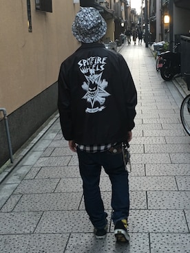 「spitfire（スピットファイア）のアイテム（ナイロンジャケット、ブラック系）」を使った、RxYxOxxxさん（メンズ・168cm）の秋コーディネート