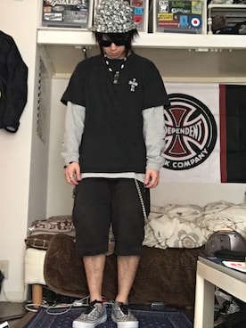 「STUSSY（ステューシー）のアイテム（帽子、ブラック系）」を使った、RxYxOxxxさん（メンズ・168cm）の春コーディネート