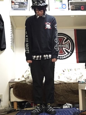 「THRASHER（スラッシャー）のアイテム（帽子、ブラック系）」を使った、RxYxOxxxさん（メンズ・168cm）の春コーディネート