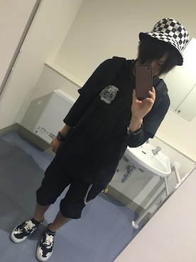 「no brand（ノーブランド）のアイテム（帽子、ホワイト系）」を使った、RxYxOxxxさん（メンズ・168cm）の夏コーディネート