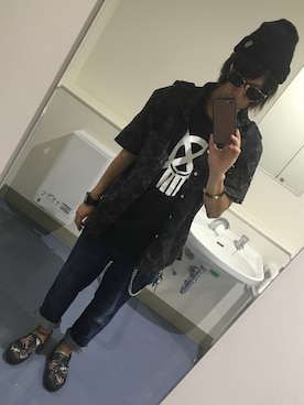 「BOUNTY HUNTER（バウンティーハンター）のアイテム（Tシャツ/カットソー、ブラック系）」を使った、RxYxOxxxさん（メンズ・168cm）の夏コーディネート