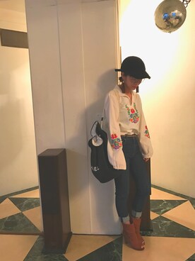 「PRADA（プラダ）のアイテム（ブーティ）」を使った、YURIAさん（レディース・156cm）の秋コーディネート