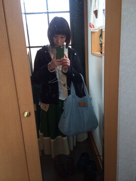 「アイテム（ダッフルコート、ブラック系）」を使った、Chiiiさん（レディース・157cm）の冬コーディネート