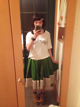 「BEAMS BOY（ビームスボーイ）のアイテム（スカート、グリーン系）」を使った、Chiiiさん（レディース・157cm）の夏コーディネート