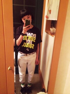 「adidas（アディダス）のアイテム（スニーカー、ブラック系）」を使った、Chiiiさん（レディース・157cm）の夏コーディネート