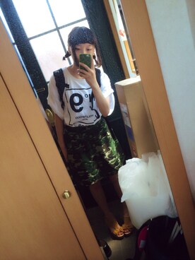 「index（インデックス）のアイテム（サンダル、イエロー系）」を使った、Chiiiさん（レディース・157cm）の夏コーディネート