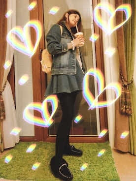 「skirt」｜「アイテム（デニムジャケット）」を使った、蝌蚪不分裂さん（レディース・168cm）の冬コーディネート