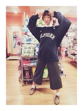 「ストライプパンツ」｜「アイテム（ダッフルコート）」を使った、Årichiiさん（レディース・158cm）の冬コーディネート