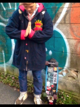 「BUTTSTAIN（バットステイン）のアイテム（バッグ）」を使った、2gumotoさん（メンズ・167cm）の冬コーディネート