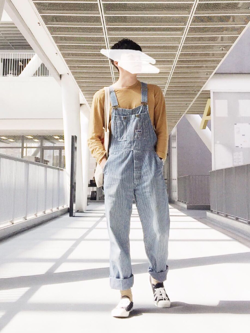 「秋のコーデ、古著、古着、男の子、BIG SMITH、MUJI、秋コーデ」｜「BIG SMITHのアイテム（つなぎ/オールインワン、ブルー系）」を使った、tclok_さん（メンズ・173cm）の秋コーディネートの1枚目の写真