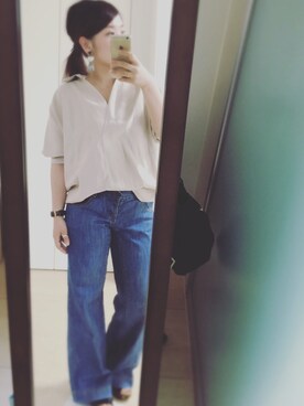 「アイテム（チューブトップ、ブルー系）」を使った、poriさん（レディース・154cm）の春コーディネート