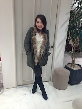 「qualite（カリテ）のアイテム（カバーオール）」を使った、emiさん（レディース・156cm）の冬コーディネート