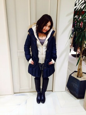 「qualite（カリテ）のアイテム（ダウンジャケット/コート）」を使った、emiさん（レディース・156cm）の冬コーディネート