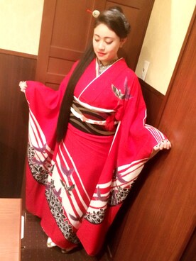 「大学」｜「アイテム（浴衣）」を使った、美全さん（レディース・165cm）の春コーディネート
