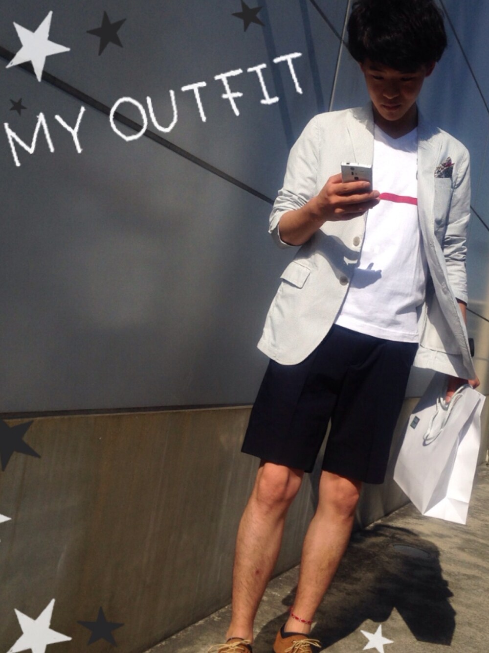 「UNIQLO、ハーフパンツ、UT」｜「UNIQLOのアイテム（Tシャツ/カットソー、ホワイト系）」を使った、ゆうさん（メンズ・173cm）の春コーディネートの1枚目の写真