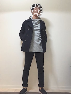 「ロングシャツ」｜「アイテム（ピーコート）」を使った、むらくもさん（メンズ・168cm）の秋コーディネート