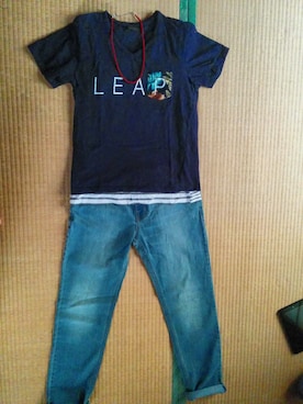 「CIAOPANIC（チャオパニック）のアイテム（パンツ、ブルー系）」を使った、トールさん（メンズ・165cm）の夏コーディネート