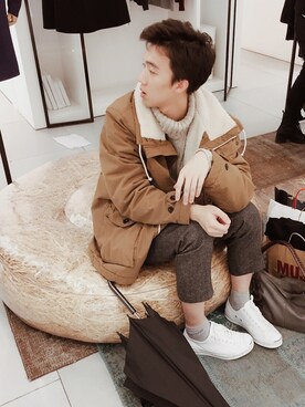 「アイテム（ミリタリージャケット、ブラウン系）」を使った、pupusweetyさん（メンズ・175cm）の冬コーディネート